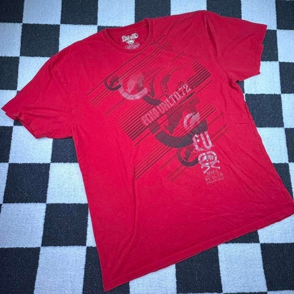 Red Y2K Grunge Ecko Untld Skate Tee Rhino Brand Size 3XL School Vintage